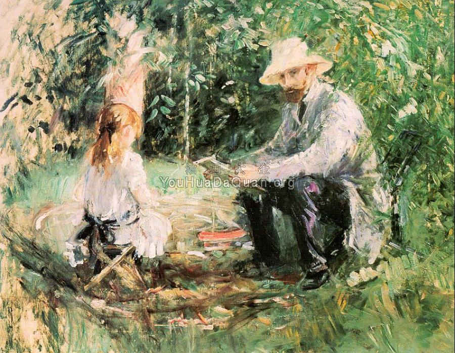 Eugene Manet and his Daughter Julie in the Garden (The Husband and Daughter of the Artist) - 贝尔特·摩里索特